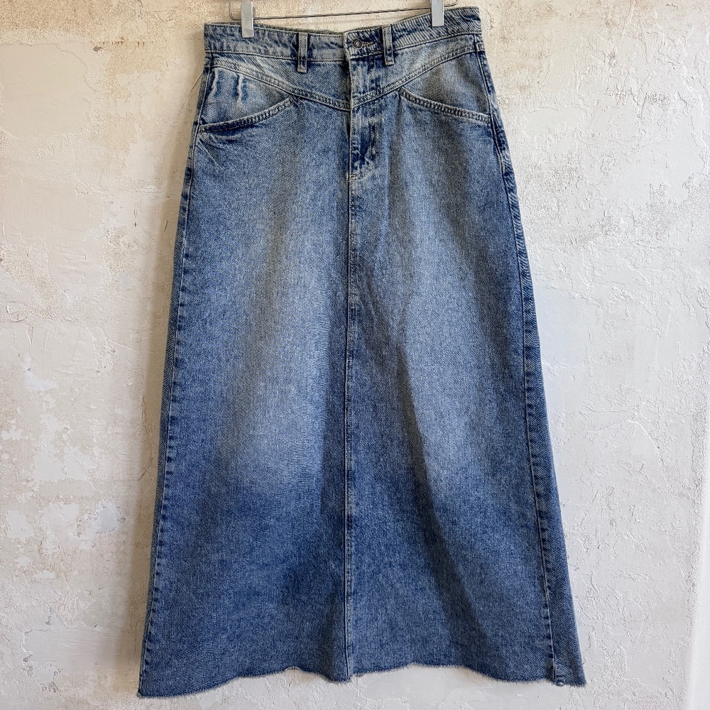 Free People Light Wash Denim Maxi Skirt